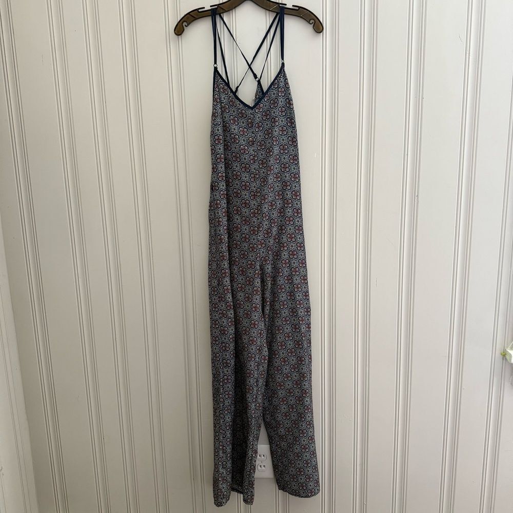 Sans Souci Blue and Red Patterned Strappy Romper